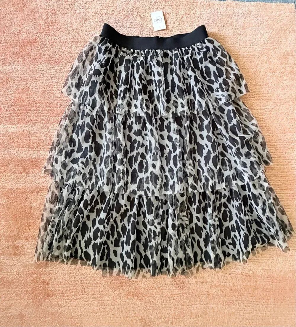 Cato Size S Leopard Print Tiered Mesh Midi Skirt